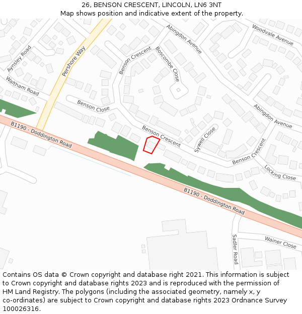 26, BENSON CRESCENT, LINCOLN, LN6 3NT: Location map and indicative extent of plot