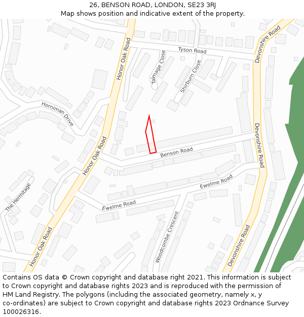 26, BENSON ROAD, LONDON, SE23 3RJ: Location map and indicative extent of plot