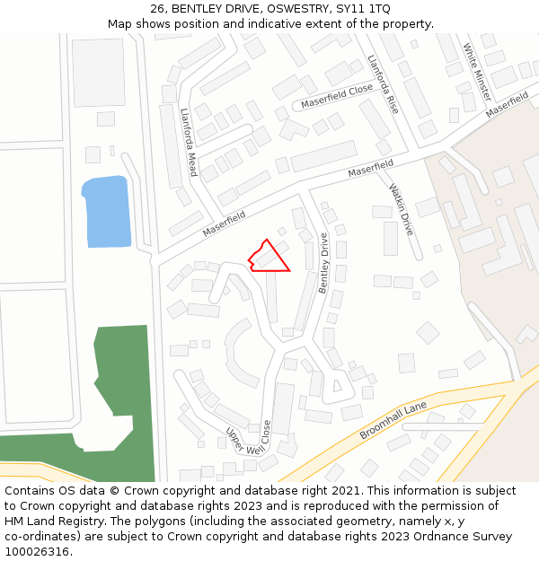 26, BENTLEY DRIVE, OSWESTRY, SY11 1TQ: Location map and indicative extent of plot