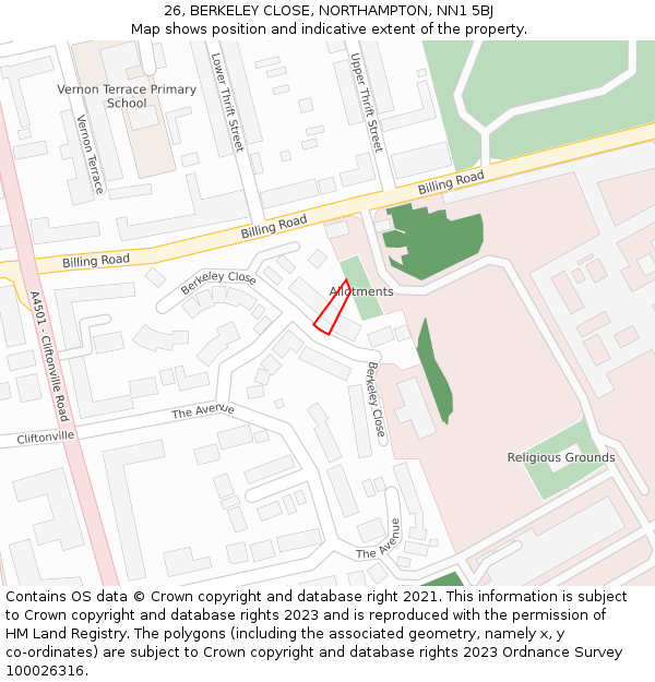 26, BERKELEY CLOSE, NORTHAMPTON, NN1 5BJ: Location map and indicative extent of plot