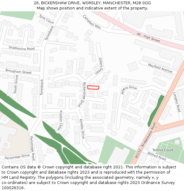 26, BICKERSHAW DRIVE, WORSLEY, MANCHESTER, M28 0GG: Location map and indicative extent of plot