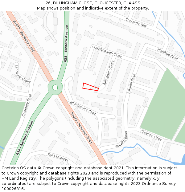 26, BILLINGHAM CLOSE, GLOUCESTER, GL4 4SS: Location map and indicative extent of plot