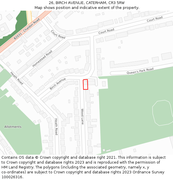 26, BIRCH AVENUE, CATERHAM, CR3 5RW: Location map and indicative extent of plot