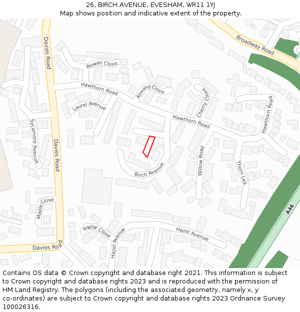 26, BIRCH AVENUE, EVESHAM, WR11 1YJ: Location map and indicative extent of plot