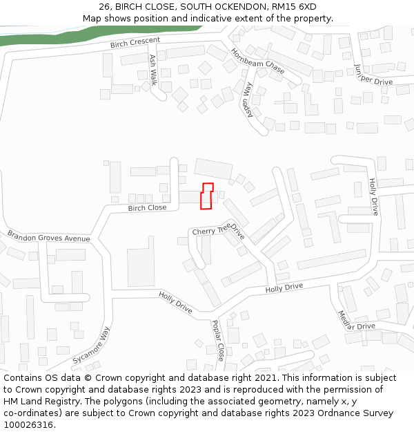 26, BIRCH CLOSE, SOUTH OCKENDON, RM15 6XD: Location map and indicative extent of plot