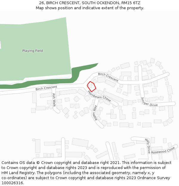 26, BIRCH CRESCENT, SOUTH OCKENDON, RM15 6TZ: Location map and indicative extent of plot