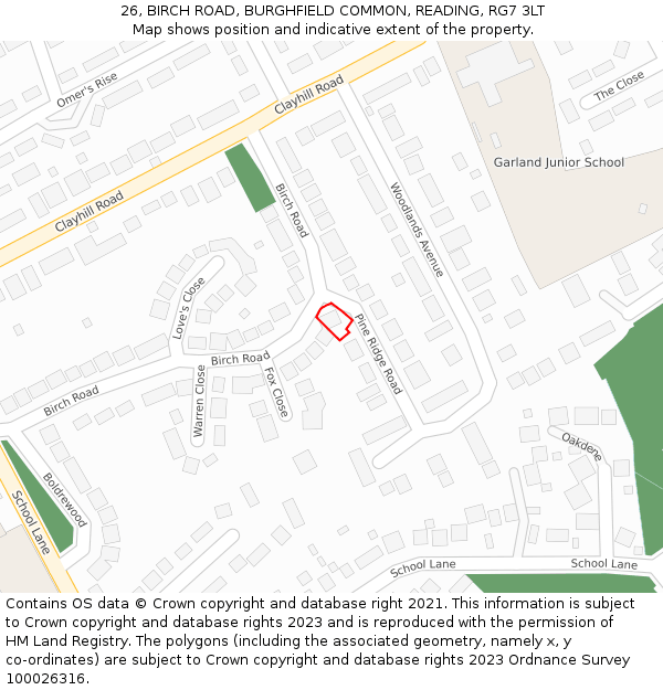 26, BIRCH ROAD, BURGHFIELD COMMON, READING, RG7 3LT: Location map and indicative extent of plot