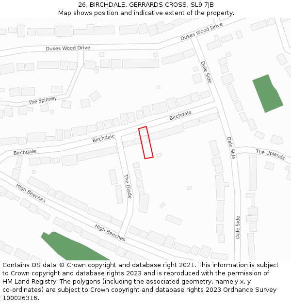 26, BIRCHDALE, GERRARDS CROSS, SL9 7JB: Location map and indicative extent of plot