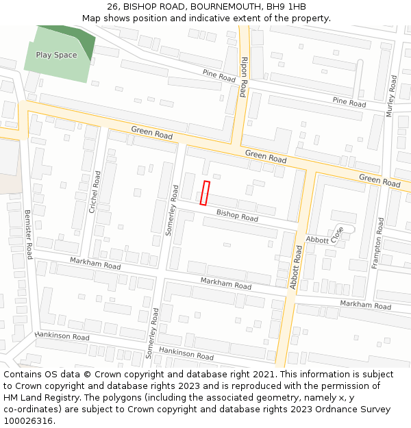 26, BISHOP ROAD, BOURNEMOUTH, BH9 1HB: Location map and indicative extent of plot