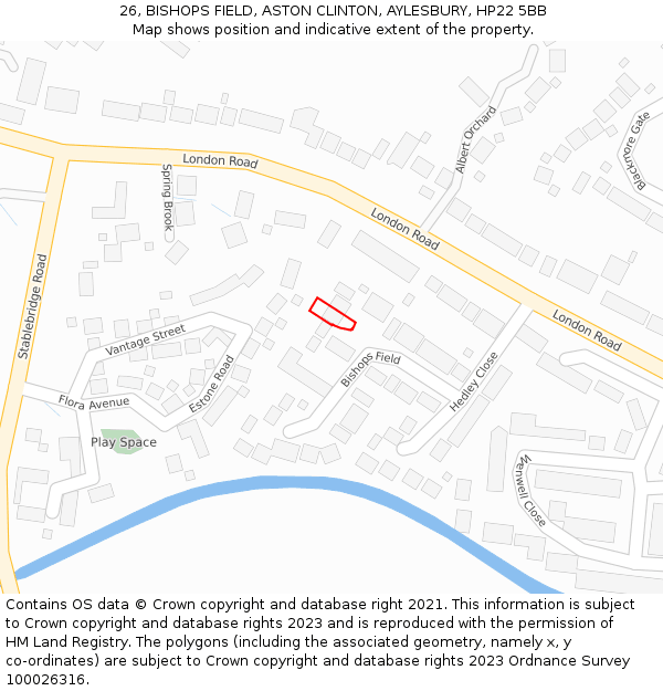 26, BISHOPS FIELD, ASTON CLINTON, AYLESBURY, HP22 5BB: Location map and indicative extent of plot