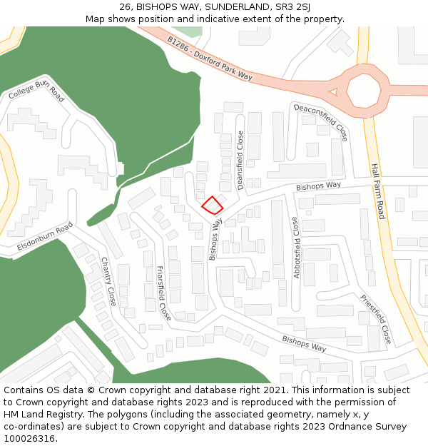 26, BISHOPS WAY, SUNDERLAND, SR3 2SJ: Location map and indicative extent of plot