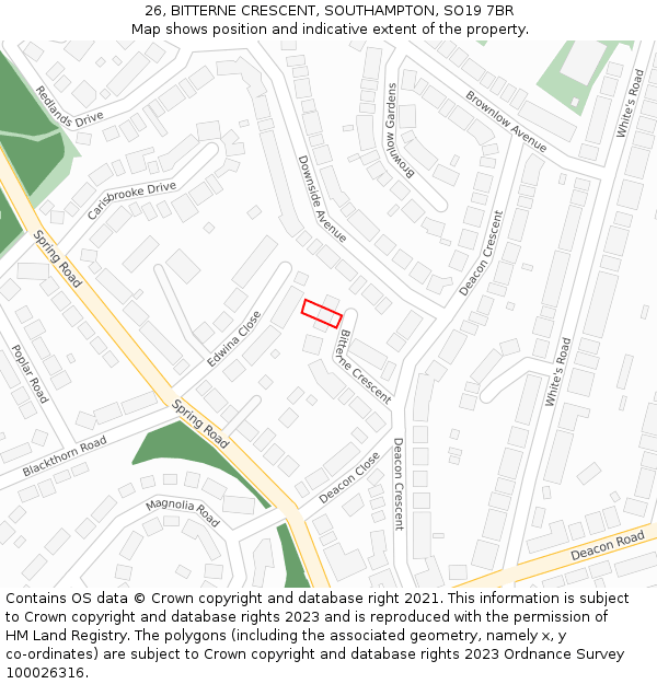 26, BITTERNE CRESCENT, SOUTHAMPTON, SO19 7BR: Location map and indicative extent of plot