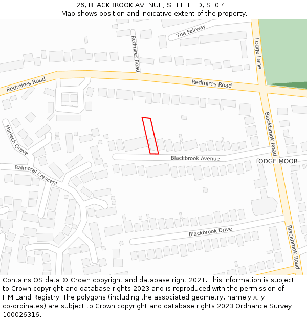 26, BLACKBROOK AVENUE, SHEFFIELD, S10 4LT: Location map and indicative extent of plot