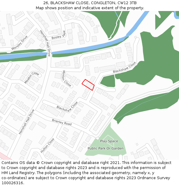 26, BLACKSHAW CLOSE, CONGLETON, CW12 3TB: Location map and indicative extent of plot