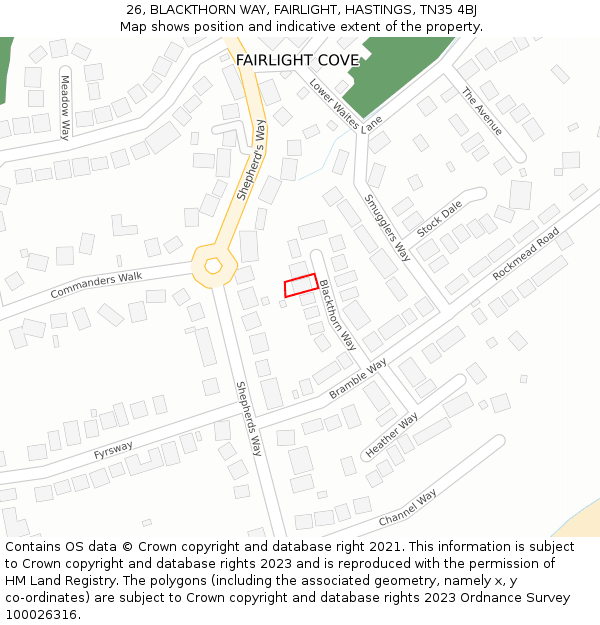 26, BLACKTHORN WAY, FAIRLIGHT, HASTINGS, TN35 4BJ: Location map and indicative extent of plot