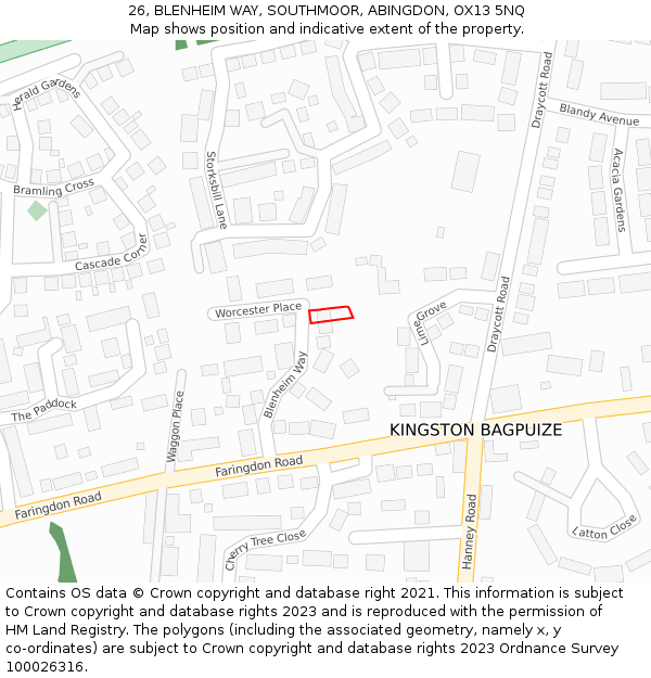 26, BLENHEIM WAY, SOUTHMOOR, ABINGDON, OX13 5NQ: Location map and indicative extent of plot