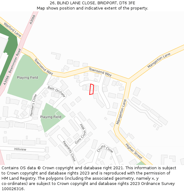 26, BLIND LANE CLOSE, BRIDPORT, DT6 3FE: Location map and indicative extent of plot