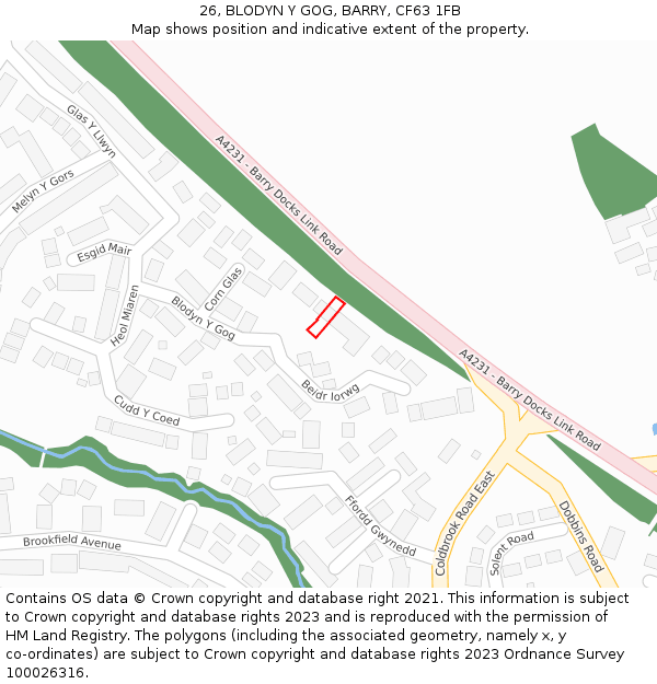 26, BLODYN Y GOG, BARRY, CF63 1FB: Location map and indicative extent of plot