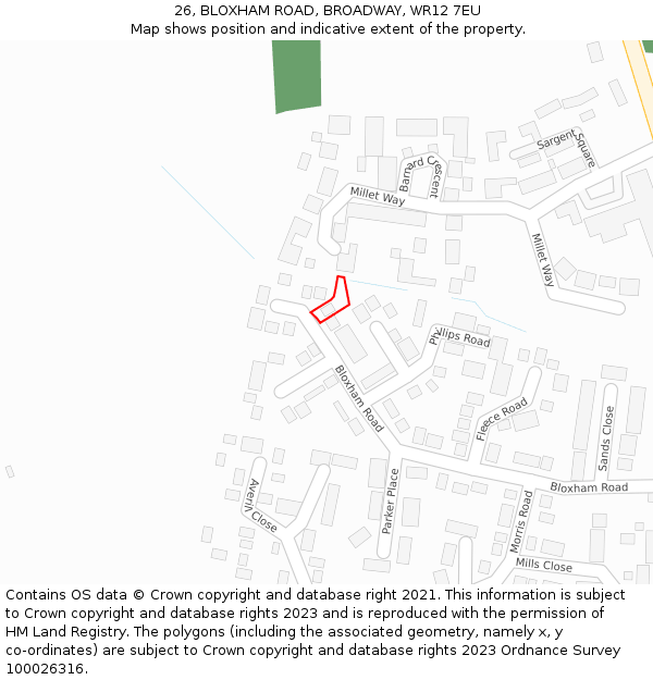 26, BLOXHAM ROAD, BROADWAY, WR12 7EU: Location map and indicative extent of plot