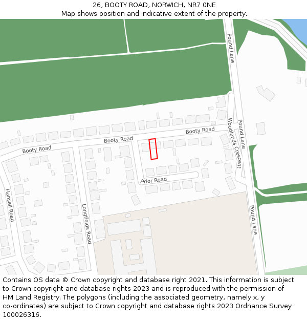 26, BOOTY ROAD, NORWICH, NR7 0NE: Location map and indicative extent of plot