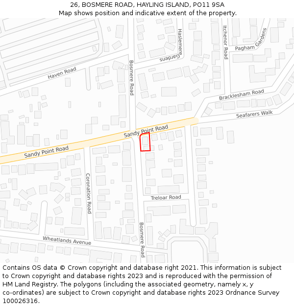 26, BOSMERE ROAD, HAYLING ISLAND, PO11 9SA: Location map and indicative extent of plot