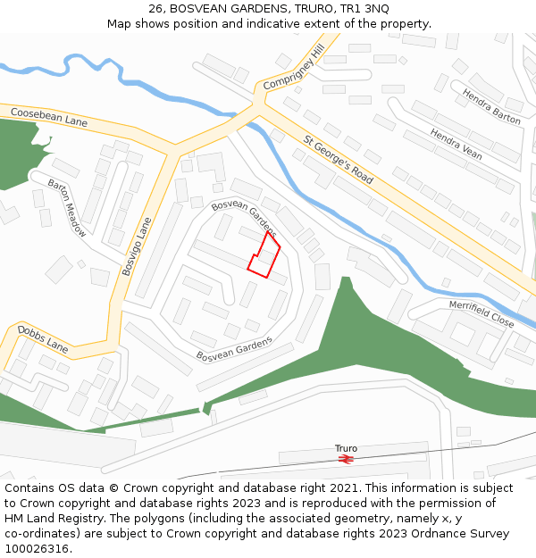 26, BOSVEAN GARDENS, TRURO, TR1 3NQ: Location map and indicative extent of plot