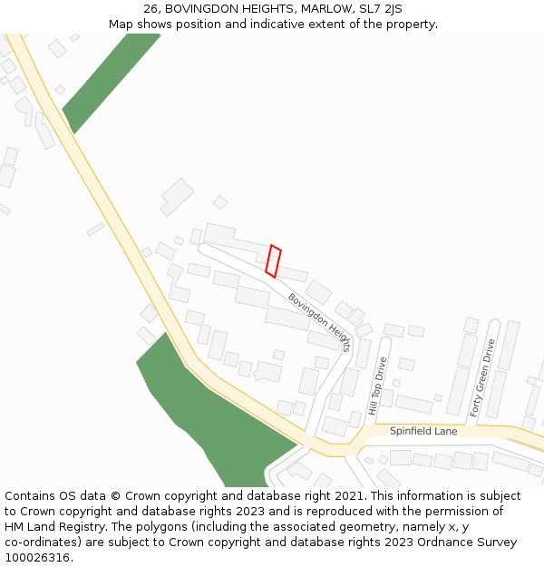 26, BOVINGDON HEIGHTS, MARLOW, SL7 2JS: Location map and indicative extent of plot