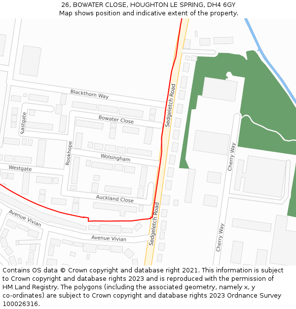 26, BOWATER CLOSE, HOUGHTON LE SPRING, DH4 6GY: Location map and indicative extent of plot