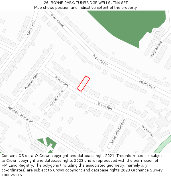 26, BOYNE PARK, TUNBRIDGE WELLS, TN4 8ET: Location map and indicative extent of plot