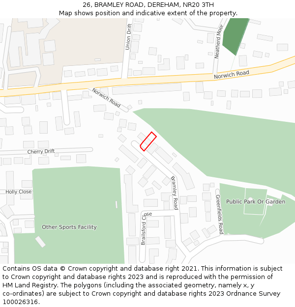 26, BRAMLEY ROAD, DEREHAM, NR20 3TH: Location map and indicative extent of plot