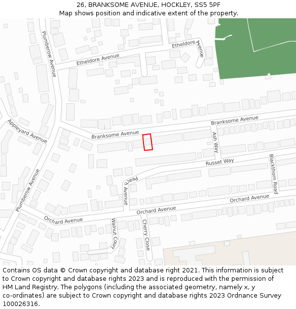 26, BRANKSOME AVENUE, HOCKLEY, SS5 5PF: Location map and indicative extent of plot