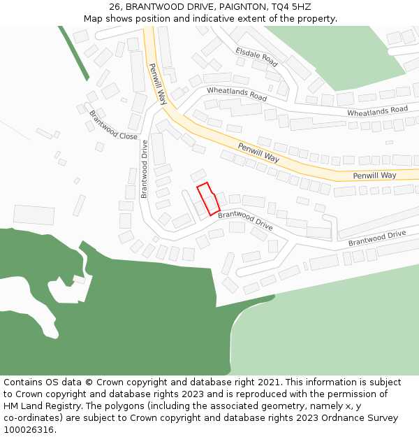 26, BRANTWOOD DRIVE, PAIGNTON, TQ4 5HZ: Location map and indicative extent of plot