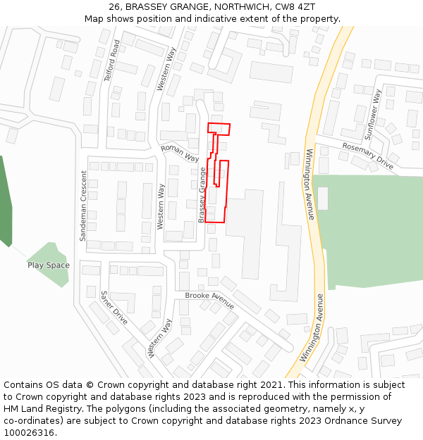 26, BRASSEY GRANGE, NORTHWICH, CW8 4ZT: Location map and indicative extent of plot