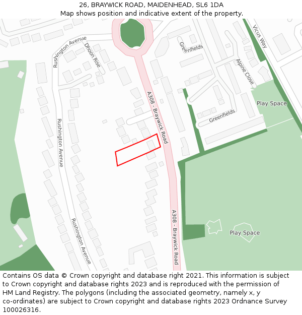 26, BRAYWICK ROAD, MAIDENHEAD, SL6 1DA: Location map and indicative extent of plot