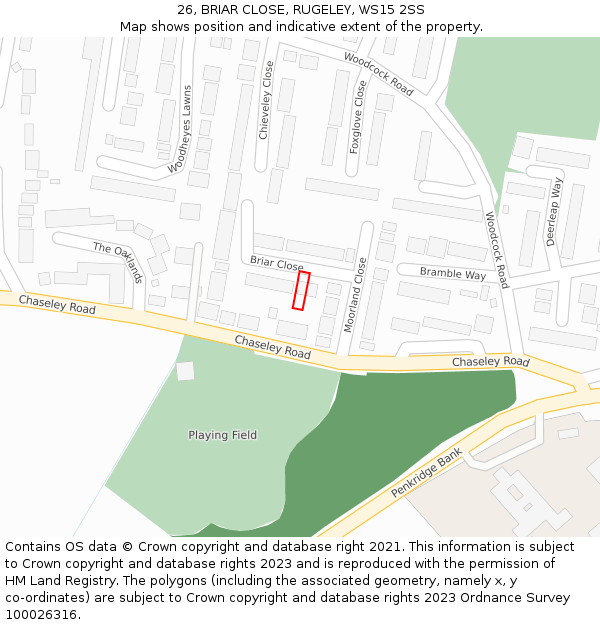 26, BRIAR CLOSE, RUGELEY, WS15 2SS: Location map and indicative extent of plot