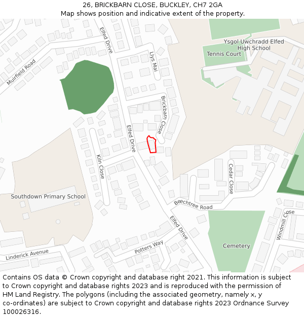 26, BRICKBARN CLOSE, BUCKLEY, CH7 2GA: Location map and indicative extent of plot