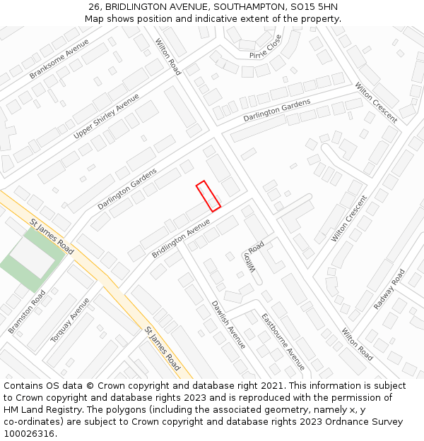 26, BRIDLINGTON AVENUE, SOUTHAMPTON, SO15 5HN: Location map and indicative extent of plot