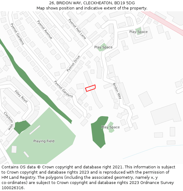 26, BRIDON WAY, CLECKHEATON, BD19 5DG: Location map and indicative extent of plot