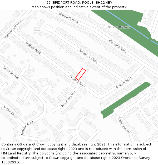 26, BRIDPORT ROAD, POOLE, BH12 4BY: Location map and indicative extent of plot