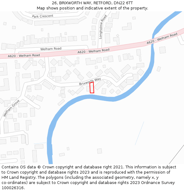 26, BRIXWORTH WAY, RETFORD, DN22 6TT: Location map and indicative extent of plot