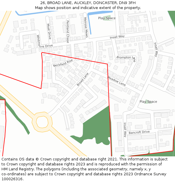 26, BROAD LANE, AUCKLEY, DONCASTER, DN9 3FH: Location map and indicative extent of plot