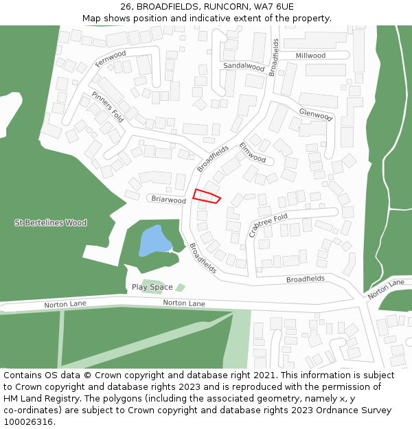 26, BROADFIELDS, RUNCORN, WA7 6UE: Location map and indicative extent of plot