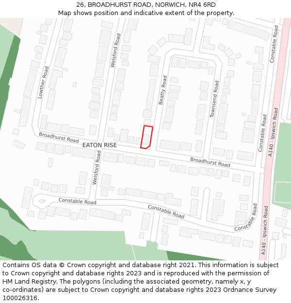 26, BROADHURST ROAD, NORWICH, NR4 6RD: Location map and indicative extent of plot