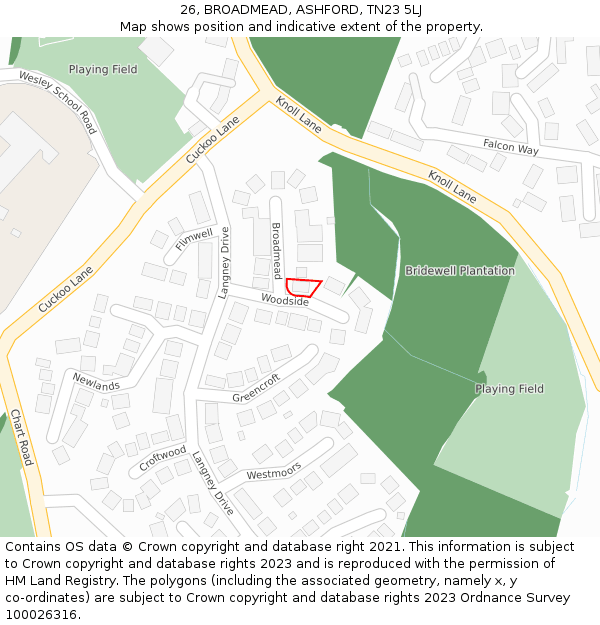 26, BROADMEAD, ASHFORD, TN23 5LJ: Location map and indicative extent of plot