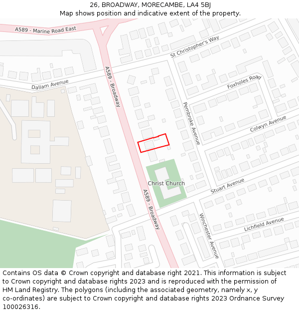 26, BROADWAY, MORECAMBE, LA4 5BJ: Location map and indicative extent of plot
