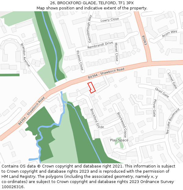 26, BROCKFORD GLADE, TELFORD, TF1 3PX: Location map and indicative extent of plot