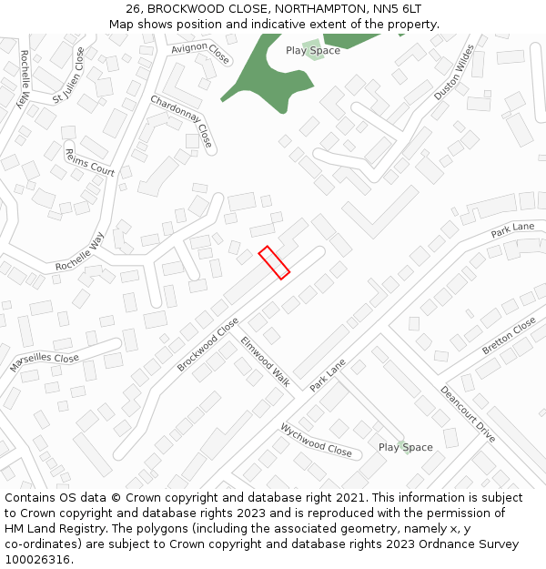 26, BROCKWOOD CLOSE, NORTHAMPTON, NN5 6LT: Location map and indicative extent of plot