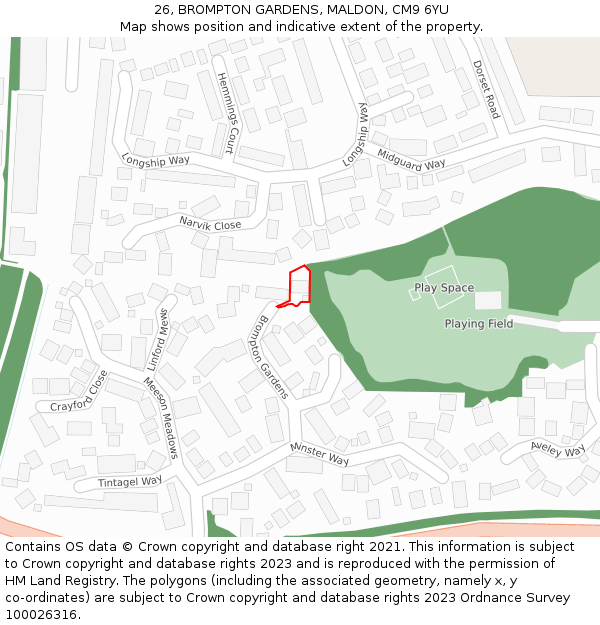 26, BROMPTON GARDENS, MALDON, CM9 6YU: Location map and indicative extent of plot