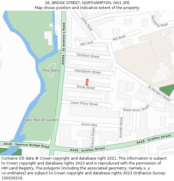 26, BROOK STREET, NORTHAMPTON, NN1 2PE: Location map and indicative extent of plot