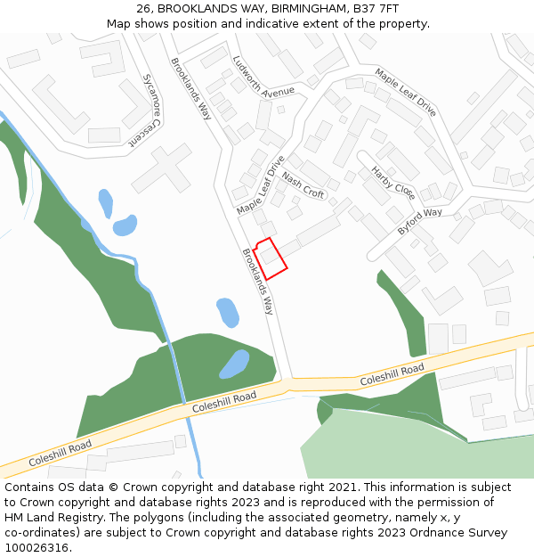 26, BROOKLANDS WAY, BIRMINGHAM, B37 7FT: Location map and indicative extent of plot